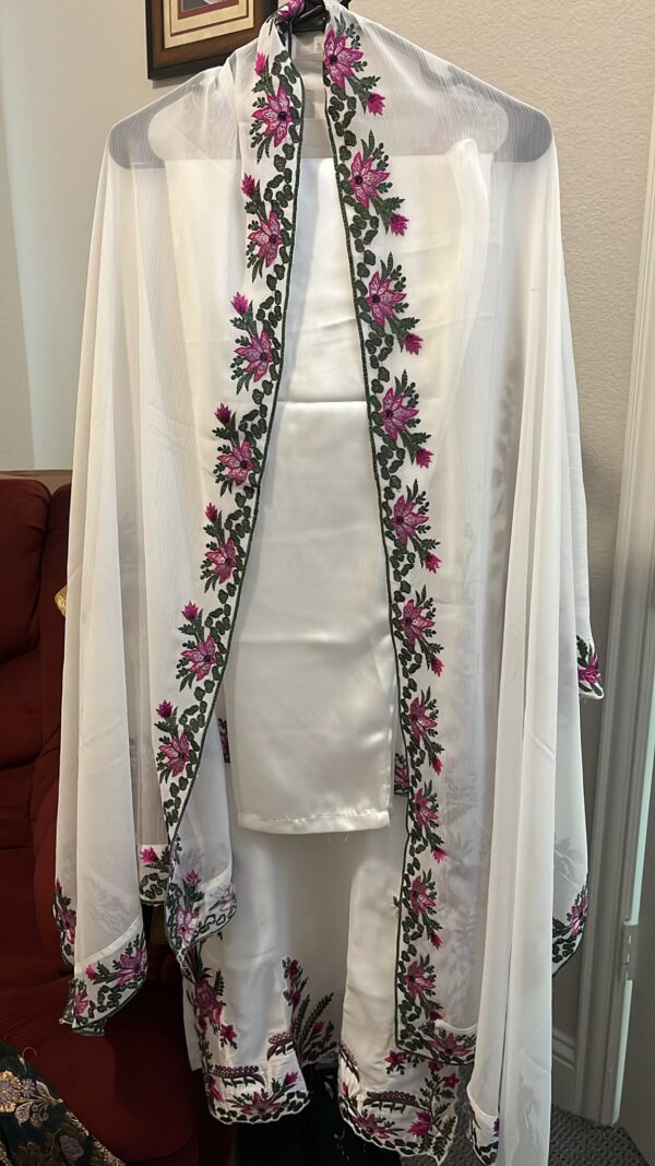 Elegant White Chiffon Embroidered 3-Piece Suit – (Medium) - Image 2
